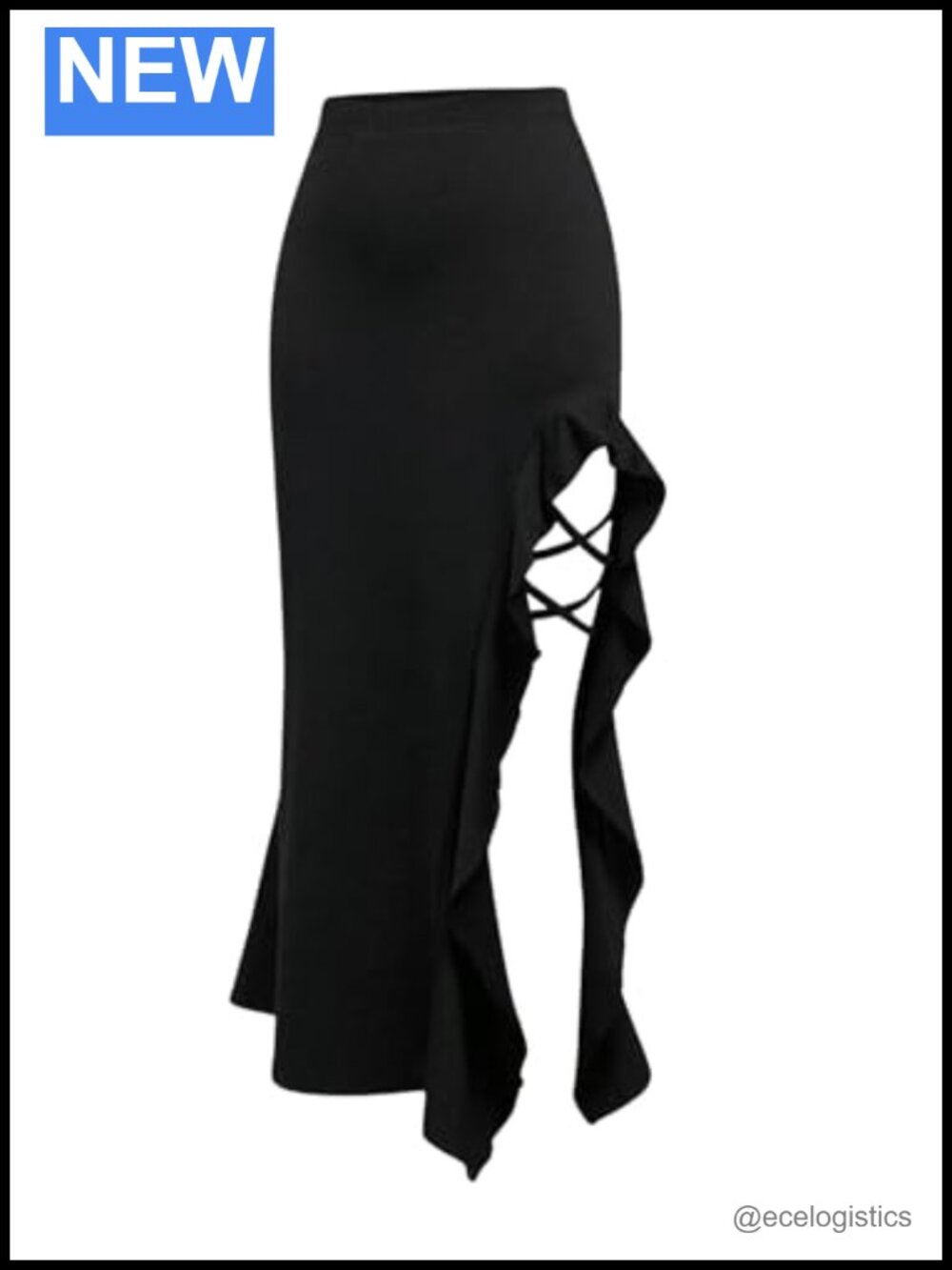 Gothic Maxi Skirt High Waist Asymmetrical Slit Fringe